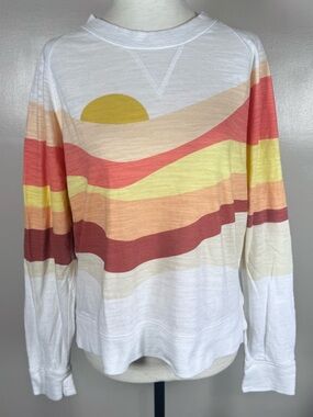 Faherty Sz M Sunwashed Slub Crew Neck Retro Sun Stripe Cotton Long Sleeve Top